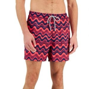 INC Men's Fuschia & navy blue mesh Wave pattern Swim Shorts board shorts size XL